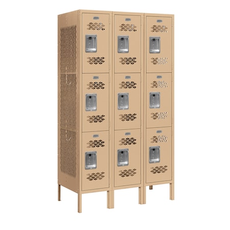 Salsbury Industries 3 Tier Vented Locker, 36"Wx66"Hx18"D, 9 Door, Tan, Unassembled 73358TN-U